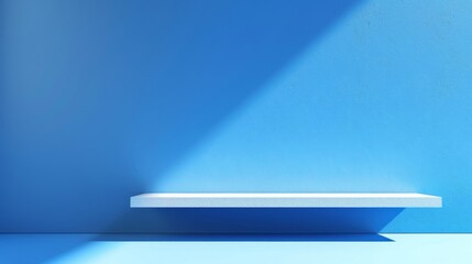minimalistic blue room background wuth light and shadow.
