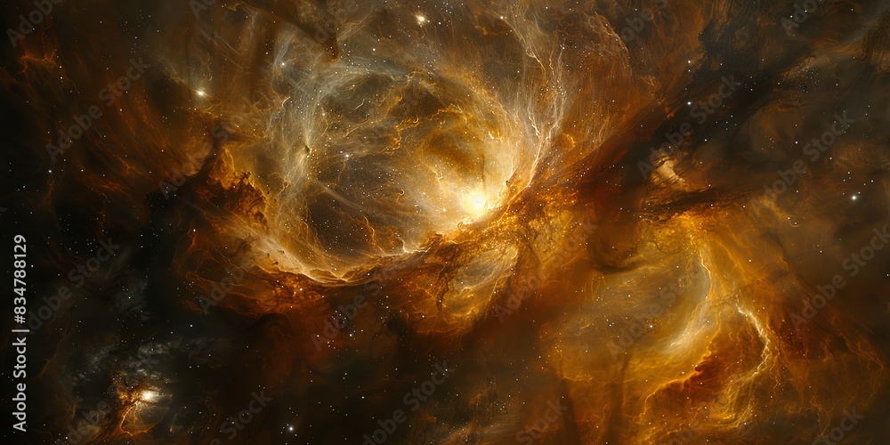 Sticker a space scene with a large yellow object in the center