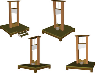 Sketch illustration vector detailed design drawing of punishment machine decapitation machine of ancient times classic vintage prisoner