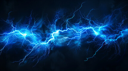 
Lightning, electric thunderbolt strike of blue color during night storm, impact, crack, magical...