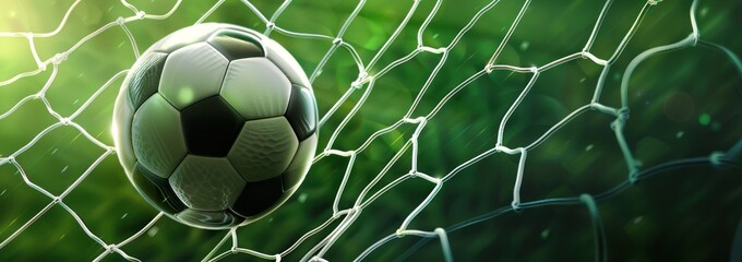 Goal Achieved in Silence: Soccer Ball Rests in Net Under Starlight, Generative AI