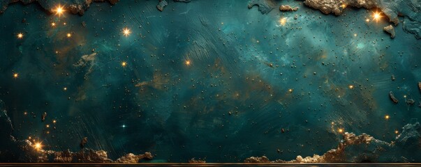 Elegant teal background with gold border and stars, perfect for luxury themes