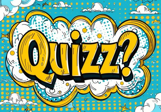 Colorful comic book style illustration of the word quizz with vibrant splash background
