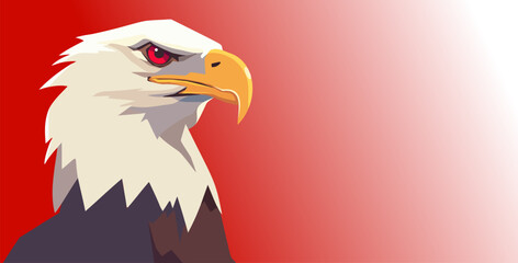 Head of bald eagle illustration on a red gradient background, as a symbol of America, simple vector graphic.