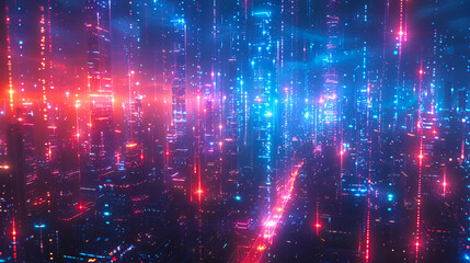 Obraz premium A futuristic cityscape with glowing blue and red lights, set on a dark background, concept of a digital metropolis. Generative AI