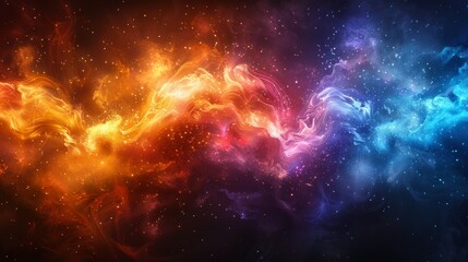 Fototapeta premium Fiery Abstract Energy Wave in Multicolored Hues with Starry Background