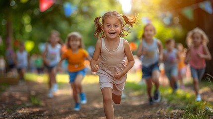 Children participating in a sports day event with races and games.