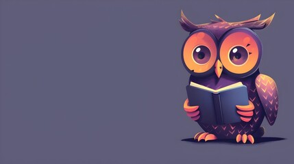 Naklejka premium Cheerful Owl Embraces Digital Learning with E-books on Tablet