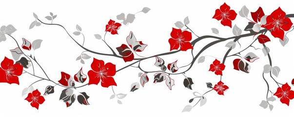 Elegant graphic design of red, black, and grey leaves on white background