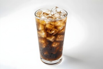 A Photo of a Glass of Iced Americano Coffee Isolated on a White Background