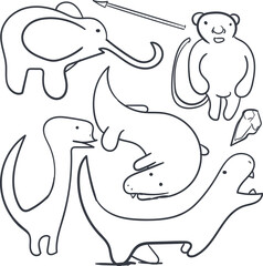 A set of primitive images of animals, as if ancient people painted them on the walls of a cave.