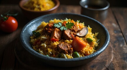 Fototapeta premium Delicious Lamb Biryani with Vegetables