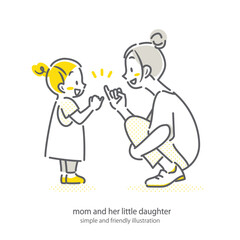 約束をするお母さんと女の子　シンプルでお洒落な線画イラスト