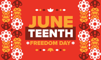 Juneteenth. Freedom and Emancipation day in June. Independence Day. Annual African-American holiday, celebrated in June 19. American history and heritage. Vector poster, illustration and banner