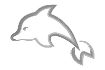 Dolphin. Sketch. Vector illustration. Hand drawn watercolor drawing. Outline on a white isolated background. Marine mammal. An ocean dweller with fins and a tail. Coloring book for children. 