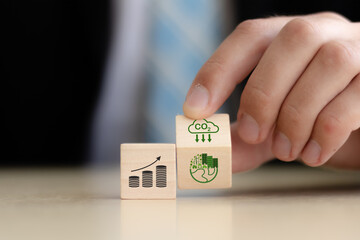 Green growth concept. Environmental sustainability in business. Aligning business growth with environmental stewardship. Reducing carbon footprint, conserving resources, sustainable production.