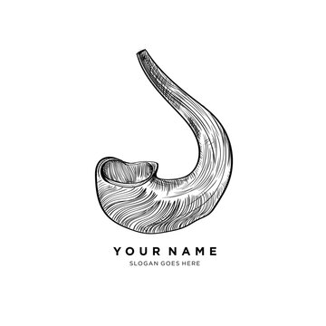 shofar hand drawn logo.classic shofar doodle vector illustration .vintage horn trumpet drawing
