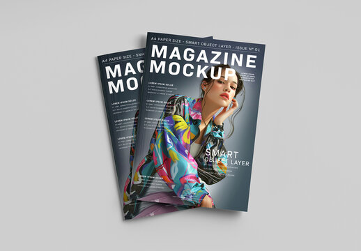 2 Isolated Magazines on White Mockup
