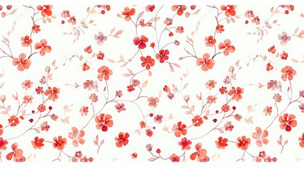 white background, red and orange small flowers pattern
