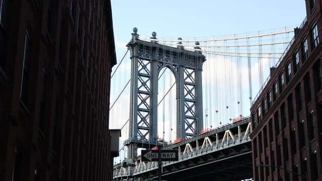 Shot of the Brooklyn Bridge from the DUMBO neighborhood.
