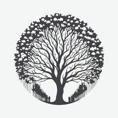 Naklejka premium Print Majestic Redbud Tree Silhouette, A Stunning Natural Artistry