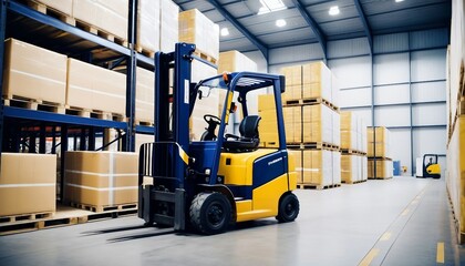 forklift truck, isolated white background, glossy ground
