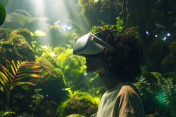 A person wears a virtual reality headset.