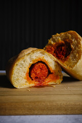 Bread stuffed with chorizo. Typical dish from Asturias, Spain.