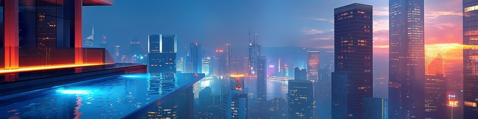 Obraz premium Rooftop Infinity Pool with City Lights View