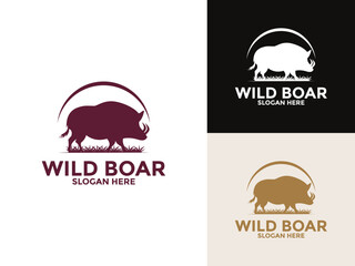 Wild hog or boar logo design, Wild Boar vector set logo template
