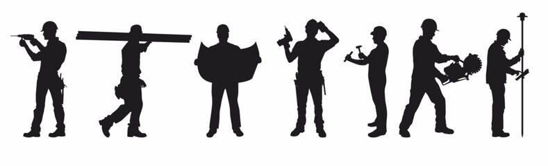 Naklejka premium Construction worker silhouette collection. Architect, painter, engineer, labor, builder, contractor and repairman. 