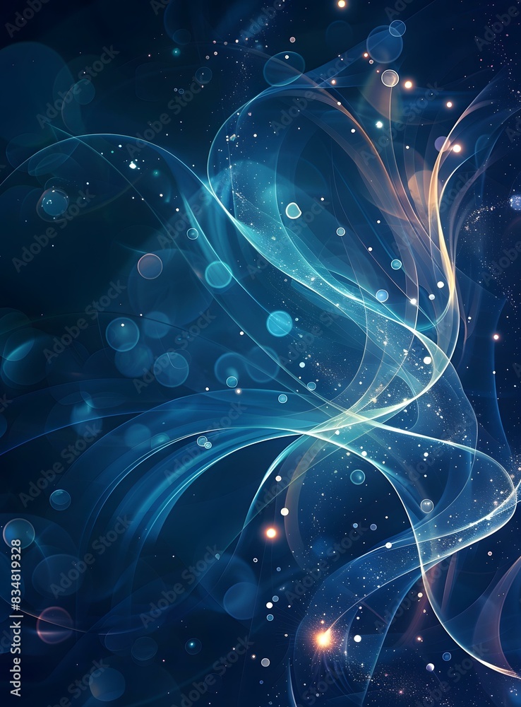 Canvas Prints Blue and gold flowing light curves with sparkles