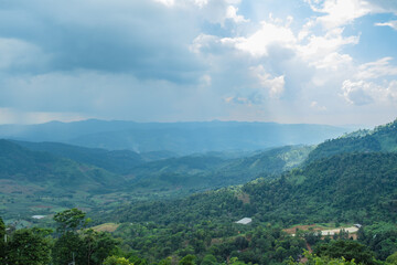 Fototapeta premium mountain scenery with beautiful blue sky and white clouds