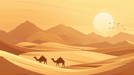 desert with camels and dunes wallpaper