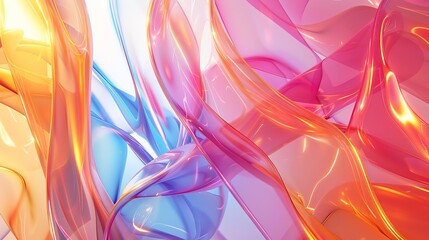 A colorful 3D rendering of translucent art, arranged in a sleek, minimalist composition The polished surfaces and vibrant gradients blend into a modern background, creating an aesthetic design
