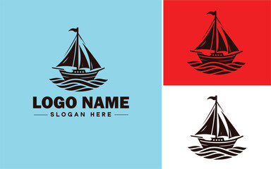 sailboat icon Sailing vessel Yacht Sailcraft flat logo sign symbol editable vector