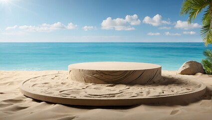 Obraz premium A palm tree is in the sand on a beach at sunset background