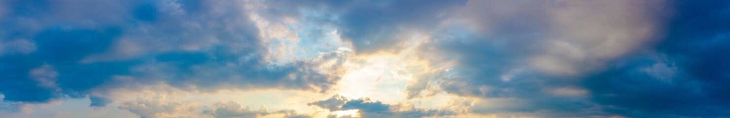 Beautiful sunset sky with colorful clouds. Large panoramic photos. Natural scenery and freedom.