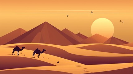 desert with camels and dunes wallpaper