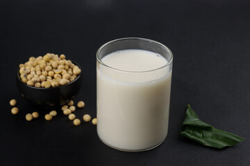 A Glass of Fresh Soy Milk and Soy Beans.