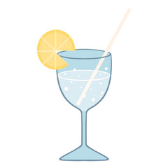 cocktail glass with lemon slice and straw