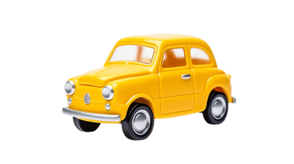 a yellow toy car on a white background