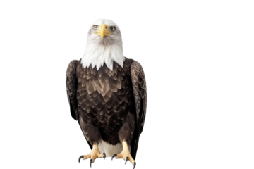 a bald eagle standing on a white surface