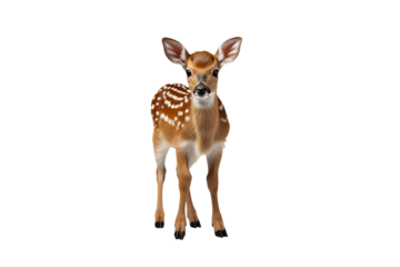 a baby deer standing on a white background