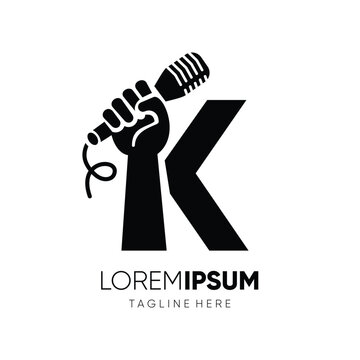 Letter K Hand with Microphone Logo Design Vector Icon Graphic Emblem Symbol Ilustration