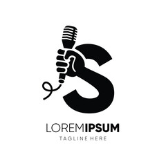 Letter S Hand with Microphone Logo Design Vector Icon Graphic Emblem Symbol Ilustration