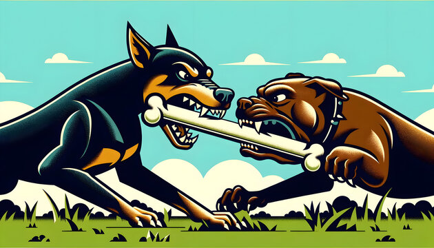 Dogs Fighting Over a Bone