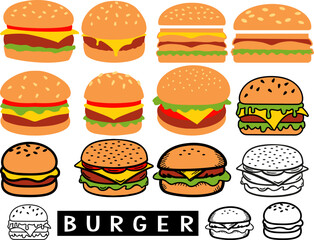 Hamburger, Burger, Cheeseburger Set of Vector