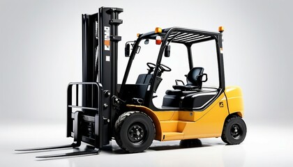 forklift truck, isolated white background, glossy ground
