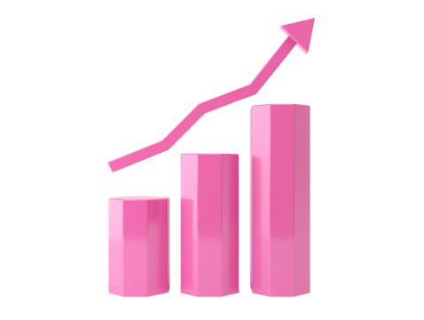 a pink graph with a arrow pointing up